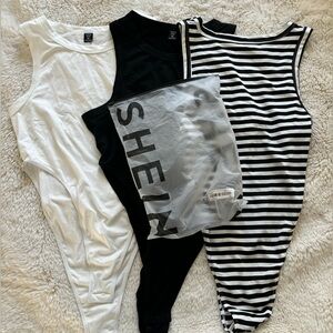 SHEIN Black and White Striped Sleeveless Bodysuit Bundle Size 1XL